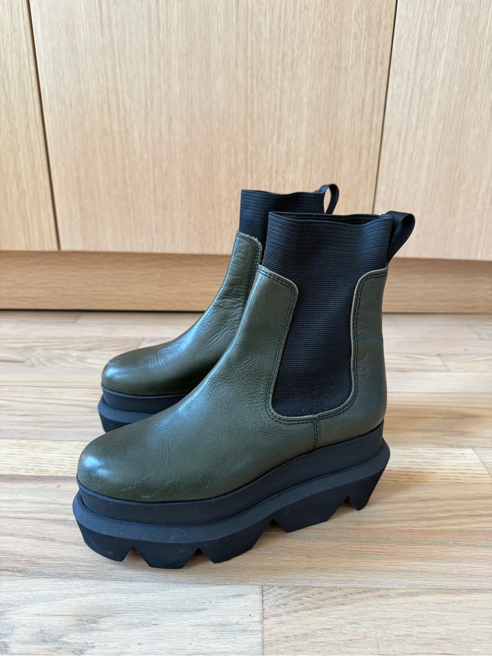 Olive Green Platform Chelsea Ankle Boots - Sacai